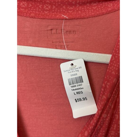 L.L. Bean Women’s Floral Print Summer Knit Dress Size Large Reg Coral - Picture 3 of 4